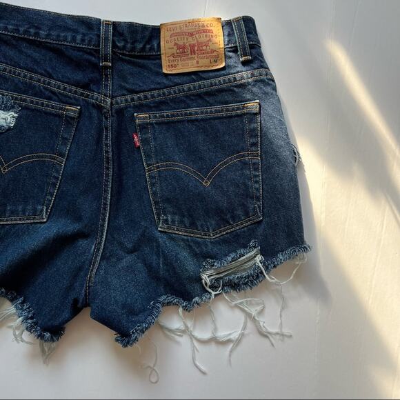 Vintage Levi’s Jean Shorts 30" Custom Distressed High Rise Blue Denim Dark Wash - Picture 8 of 13